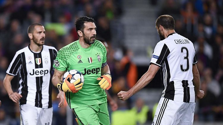 Leonardo Bonucci, Gianluigi Buffon and Giorgio Chiellini (from left to right) have won 29 Serie A titles between them